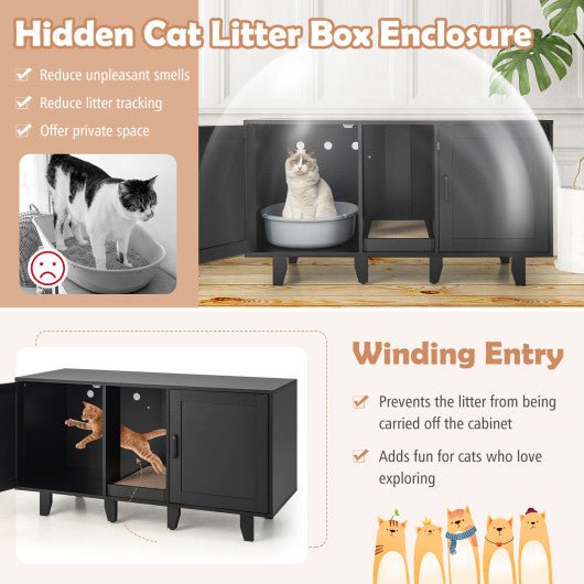  - 2 - Door Cat Litter Box Enclosure with Winding Entry and Scratching Board - Outdoor Style Company