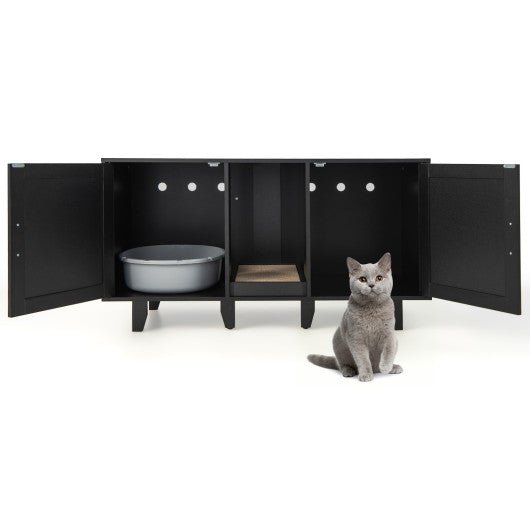  - 2 - Door Cat Litter Box Enclosure with Winding Entry and Scratching Board - Outdoor Style Company