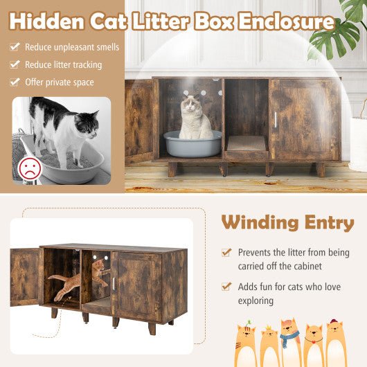  - 2 - Door Cat Litter Box Enclosure with Winding Entry and Scratching Board - Outdoor Style Company