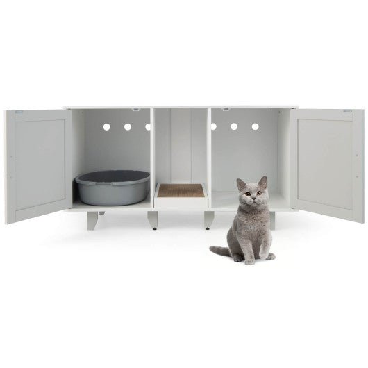  - 2 - Door Cat Litter Box Enclosure with Winding Entry and Scratching Board - Outdoor Style Company