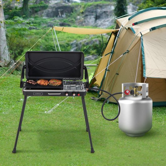  - 2 - in - 1 Gas Camping Grill and Stove with Detachable Legs - Outdoor Style Company