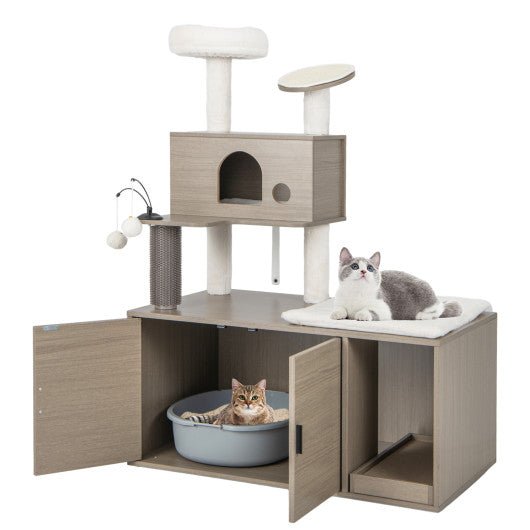  - 2 - in - 1 Modern Cat Tower with Litter Box Enclosure for Indoor Cars - Outdoor Style Company