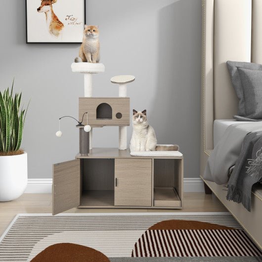  - 2 - in - 1 Modern Cat Tower with Litter Box Enclosure for Indoor Cars - Outdoor Style Company