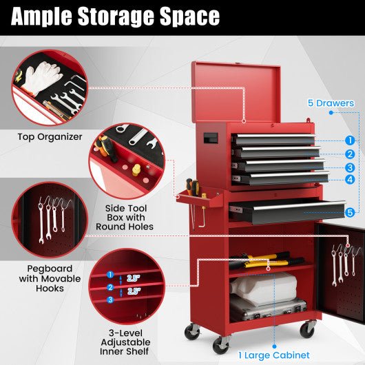  - 2 - in - 1 Tool Chest and Cabinet with 5 Sliding Drawers - Outdoor Style Company