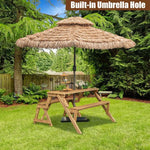  - 2 - in - 1 Transforming Interchangeable Wooden Picnic Table Bench with Umbrella Hole - Dark Brown - Outdoor Style Company