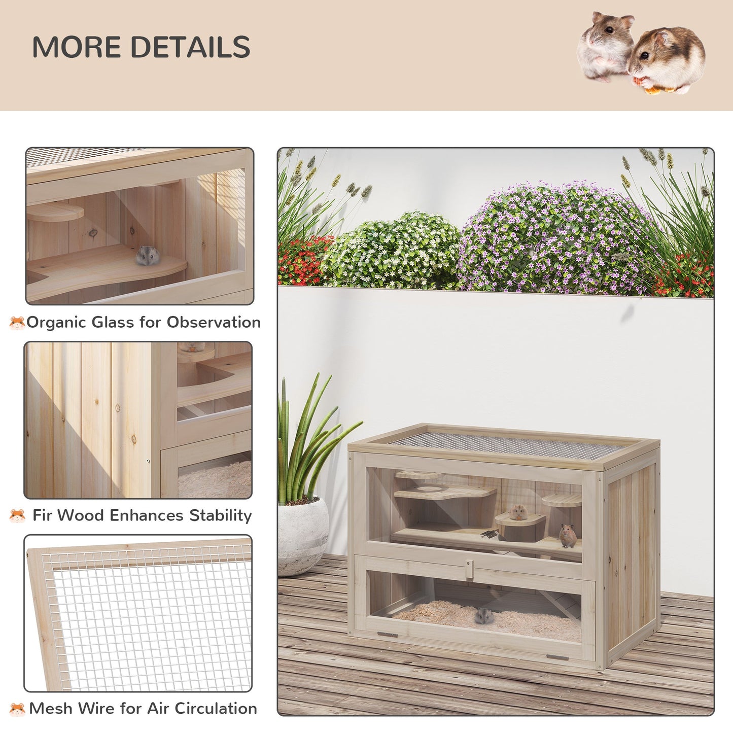 AOSOM-2-Level Hamster Cage Mice and Rat House, Small Animal Habitat for Guinea Pigs, Chinchillas with Openable Top, Front Door, Shelf and Ladder - Outdoor Style Company