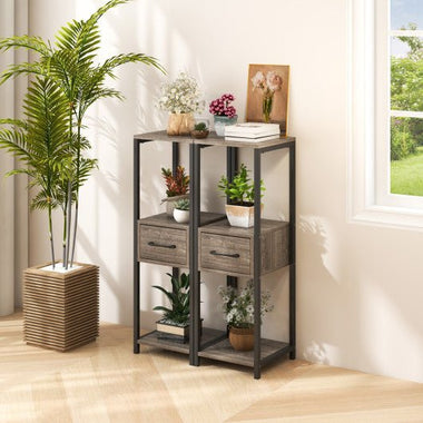  - 2 Pack 3 Tier Tall Metal Plant Stand with Drawer and Display Shelf - Outdoor Style Company