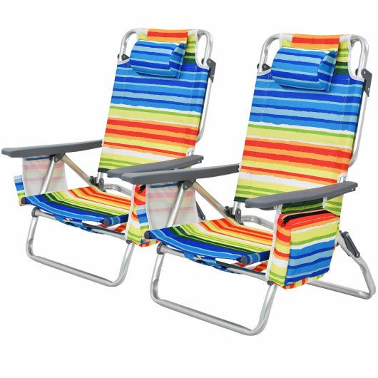  - 2 - Pack Folding Backpack Beach Chair 5 - Position Outdoor Reclining Chairs with Pillow - Outdoor Style Company