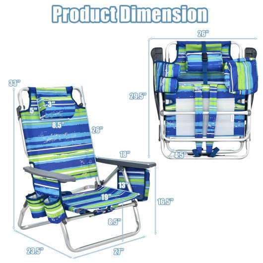  - 2 - Pack Folding Backpack Beach Chair 5 - Position Outdoor Reclining Chairs with Pillow - Outdoor Style Company