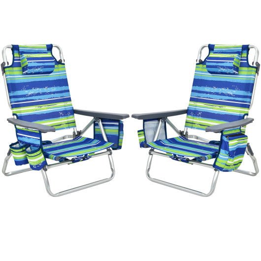  - 2 - Pack Folding Backpack Beach Chair 5 - Position Outdoor Reclining Chairs with Pillow - Outdoor Style Company
