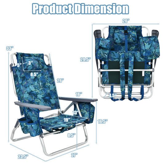  - 2 - Pack Folding Backpack Beach Chair 5 - Position Outdoor Reclining Chairs with Pillow - Outdoor Style Company