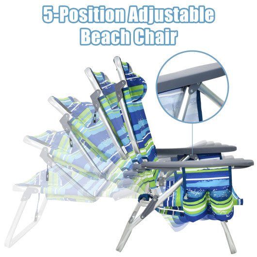  - 2 - Pack Folding Backpack Beach Chair 5 - Position Outdoor Reclining Chairs with Pillow - Outdoor Style Company