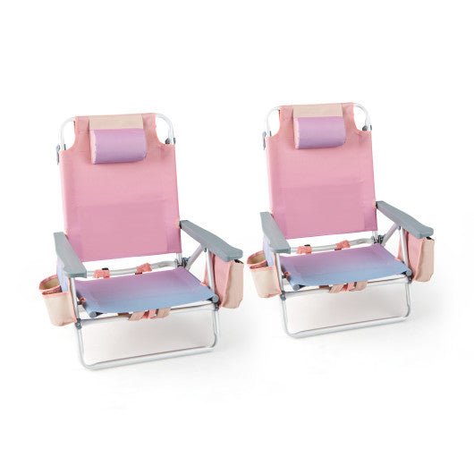  - 2 - Pack Folding Backpack Beach Chair 5 - Position Outdoor Reclining Chairs with Pillow - Outdoor Style Company