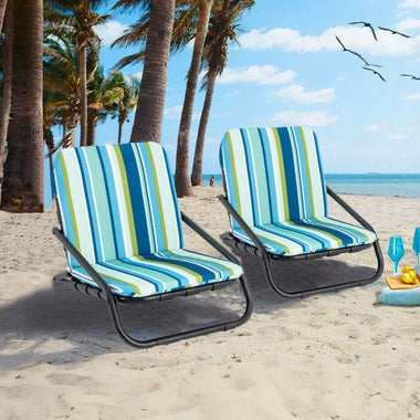  - 2 Pack Low Folding Beach Chairs for Adults with Cushion - Outdoor Style Company
