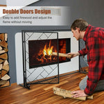  - 2 - Panel Fireplace Screen Folding Metal Fire Place Safety Fence with Magnetic Doors - Black - Outdoor Style Company