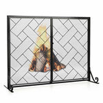  - 2 - Panel Fireplace Screen Folding Metal Fire Place Safety Fence with Magnetic Doors - Black - Outdoor Style Company