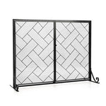  - 2 - Panel Fireplace Screen Folding Metal Fire Place Safety Fence with Magnetic Doors - Black - Outdoor Style Company