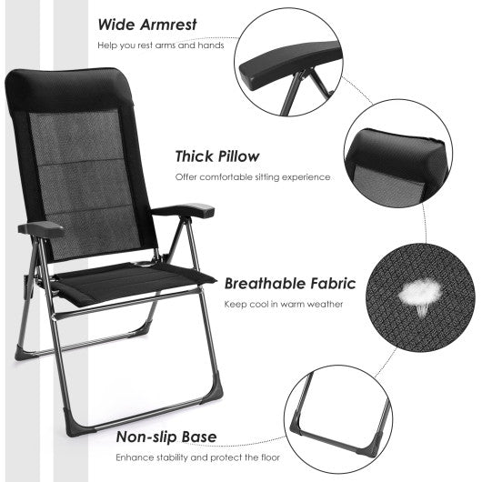  - 2 Pcs Portable Patio Folding Dining Chairs with Headrest Adjust for Camping - Outdoor Style Company