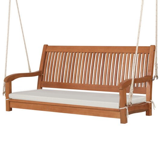  - 2 - Person Hanging Porch Swing Wood Bench with Cushion Curved Back - Outdoor Style Company