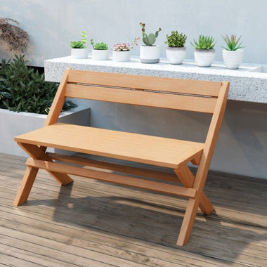  - 2 - Person Indonesia Teak Wood Folding Outdoor Benches with Slatted Seat - Outdoor Style Company