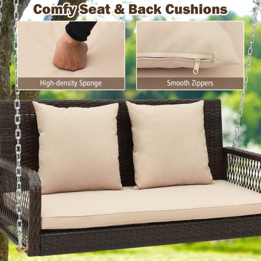  - 2 - Person Outdoor Wicker Porch Swing with Seat and Back Cushions - Outdoor Style Company