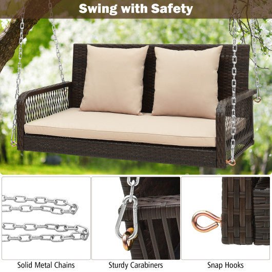  - 2 - Person Outdoor Wicker Porch Swing with Seat and Back Cushions - Outdoor Style Company