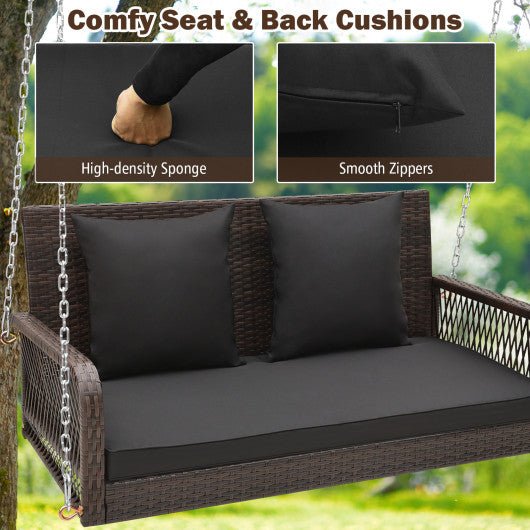  - 2 - Person Outdoor Wicker Porch Swing with Seat and Back Cushions - Outdoor Style Company