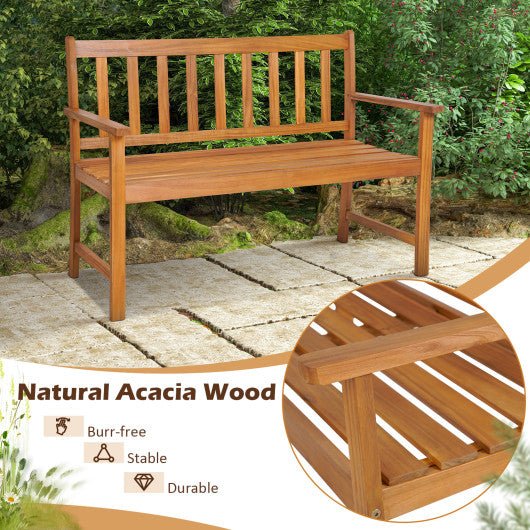  - 2 - Person Patio Acacia Wood Bench with Backrest and Armrests - Outdoor Style Company