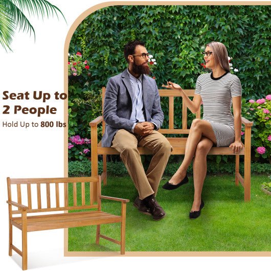  - 2 - Person Patio Acacia Wood Bench with Backrest and Armrests - Outdoor Style Company