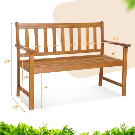  - 2 - Person Patio Acacia Wood Bench with Backrest and Armrests - Outdoor Style Company