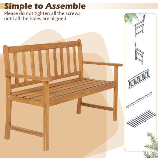  - 2 - Person Patio Acacia Wood Bench with Backrest and Armrests - Outdoor Style Company