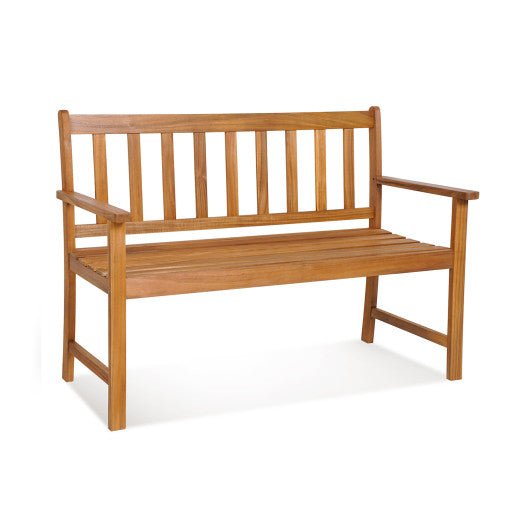  - 2 - Person Patio Acacia Wood Bench with Backrest and Armrests - Outdoor Style Company