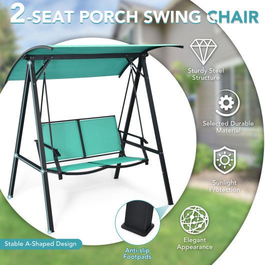  - 2 Person Patio Swing with Weather Resistant Glider and Adjustable Canopy - Outdoor Style Company