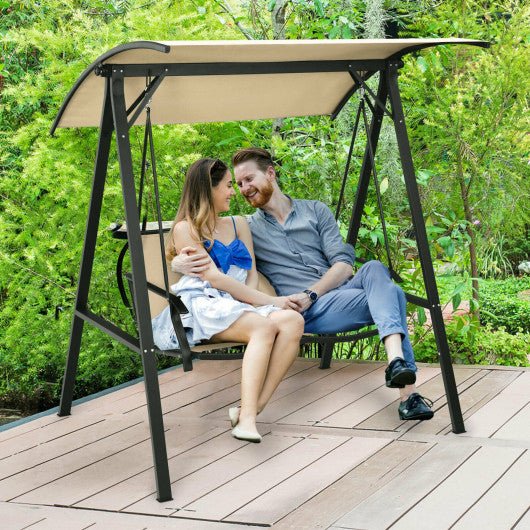  - 2 Person Patio Swing with Weather Resistant Glider and Adjustable Canopy - Outdoor Style Company