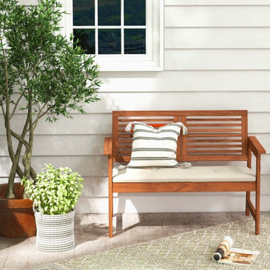  - 2 - Person Solid Wood Patio Bench with Backrest and Cushion - Outdoor Style Company