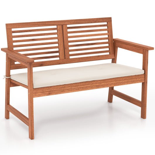  - 2 - Person Solid Wood Patio Bench with Backrest and Cushion - Outdoor Style Company