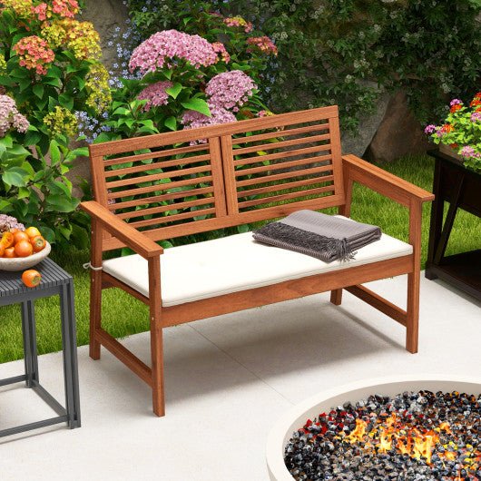  - 2 - Person Solid Wood Patio Bench with Backrest and Cushion - Outdoor Style Company