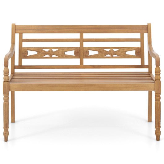  - 2 - Person Teak Wood Patio Bench with Wide Backrest and Curved Armrests - Outdoor Style Company