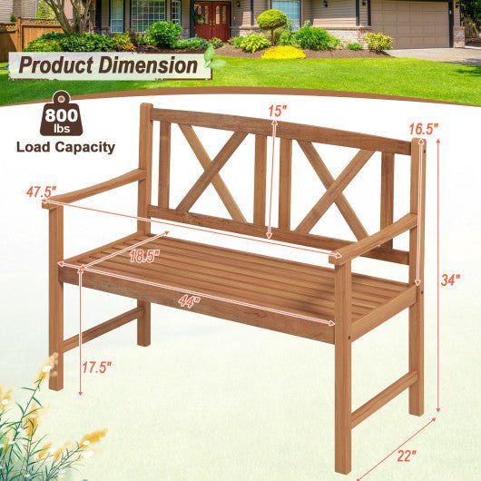  - 2 - Person Wood Outdoor Bench with Cozy Armrest and Backrest - Outdoor Style Company