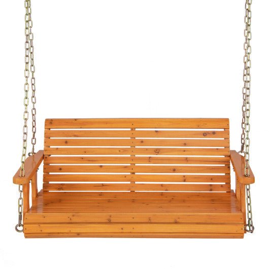  - 2 - Person Wooden Porch Swing with Hanging Chains for Garden Yard - Outdoor Style Company