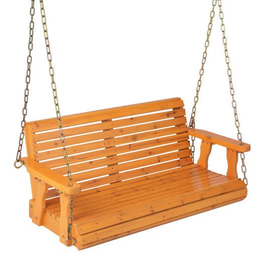  - 2 - Person Wooden Porch Swing with Hanging Chains for Garden Yard - Outdoor Style Company