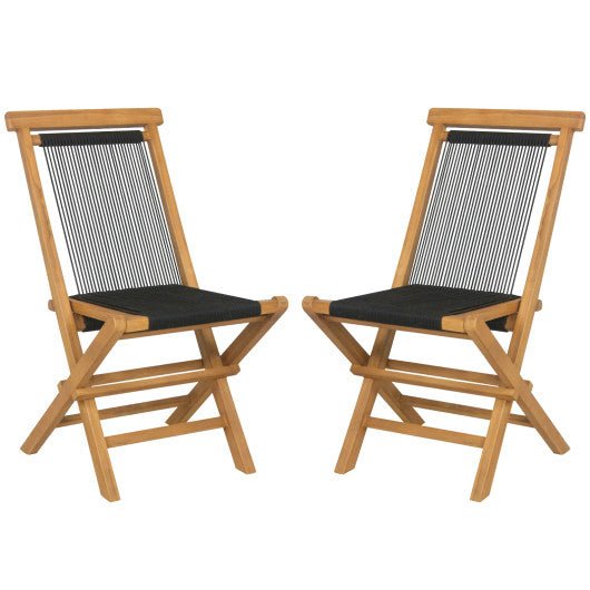  - 2 Piece Indonesia Teak Patio Folding Chairs with Woven Rope Seat and Back for Porch Backyard Poolside - Outdoor Style Company