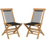  - 2 Piece Indonesia Teak Patio Folding Chairs with Woven Rope Seat and Back for Porch Backyard Poolside - Outdoor Style Company