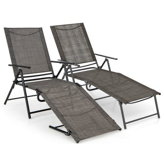  - 2 Piece Patio Folding Chaise Lounge Chairs Recliner with 6 - Level Backrest - Outdoor Style Company