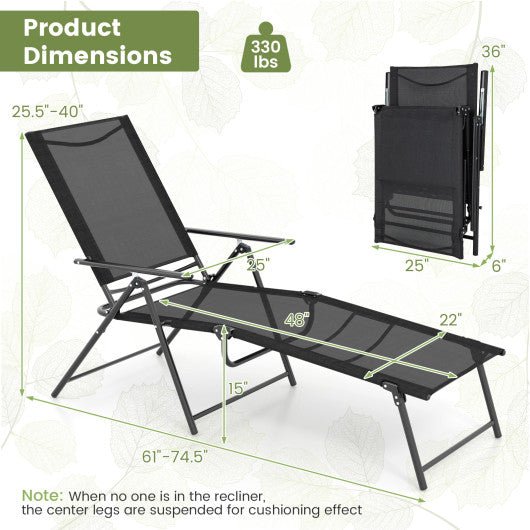  - 2 Piece Patio Folding Chaise Lounge Chairs Recliner with 6 - Level Backrest - Outdoor Style Company