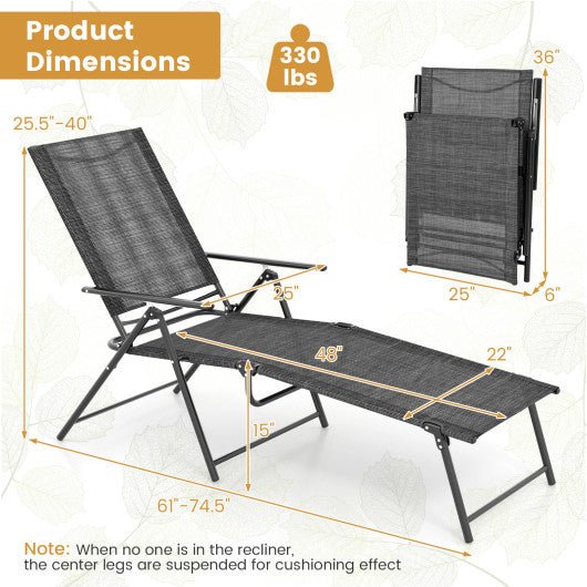  - 2 Piece Patio Folding Chaise Lounge Chairs Recliner with 6 - Level Backrest - Outdoor Style Company