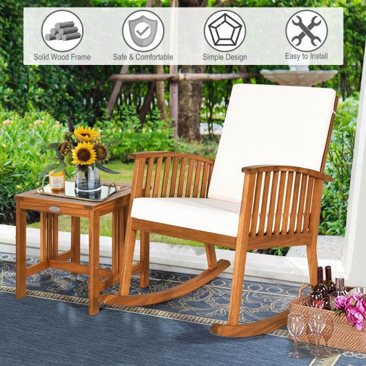  - 2 Pieces Acacia Wood Patio Rocking Chair Table Set - Outdoor Style Company