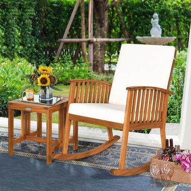  - 2 Pieces Acacia Wood Patio Rocking Chair Table Set - Outdoor Style Company