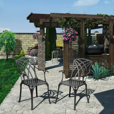 - 2 Pieces Durable Aluminum Dining Chairs Set with Armrests - Outdoor Style Company