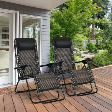  - 2 Pieces Folding Patio Rattan Zero Gravity Lounge Chair - Outdoor Style Company